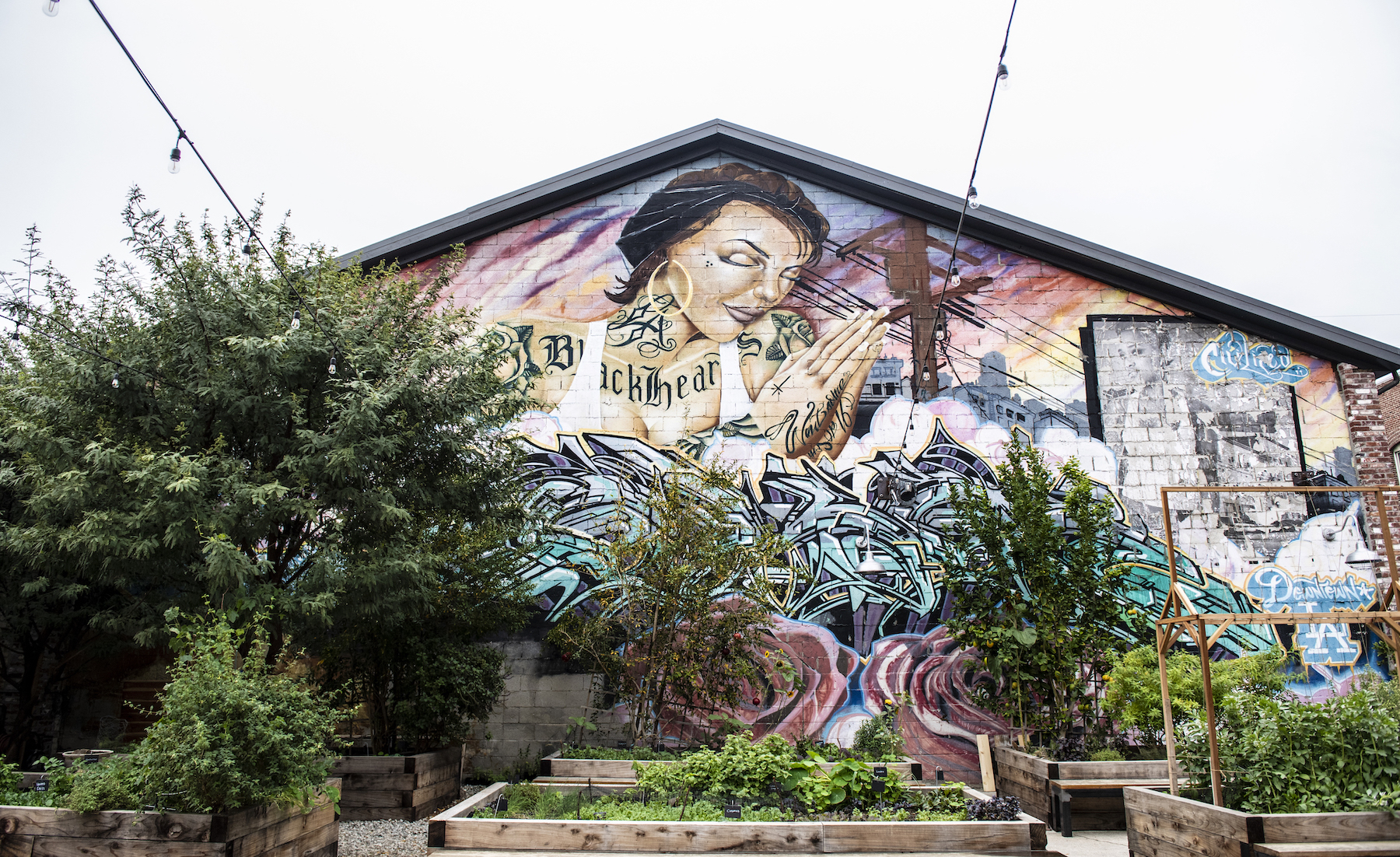 A wall with a mural